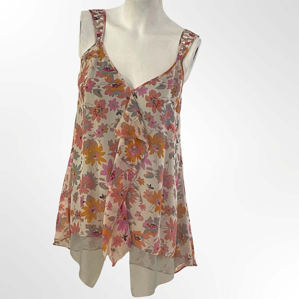 Sachin & Babi for Ankasa 100% Silk Floral Ruffle Asymmetric Cami Top